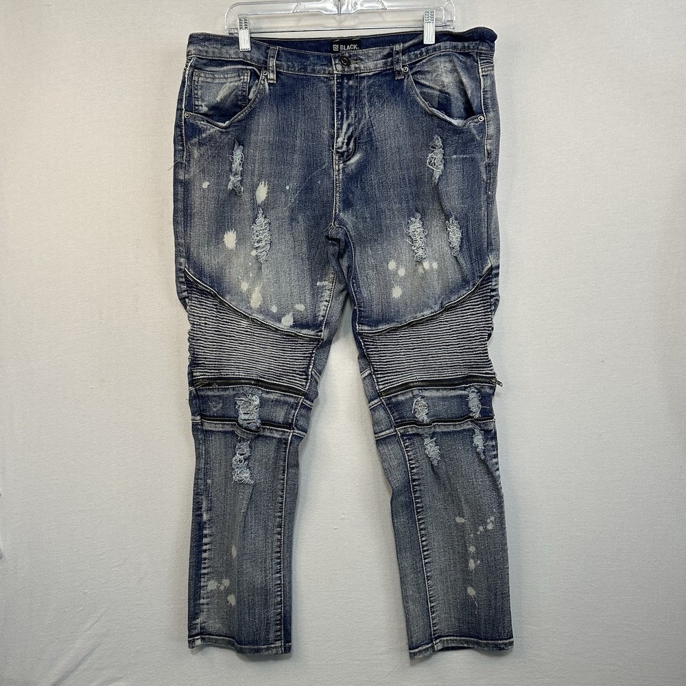 CJ Black Premium Jeans Men's Skinny Flex 38/32 Zippered Distressed Hip Hop‎ Acid